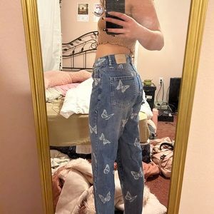 butterfly print baggy mom jeans